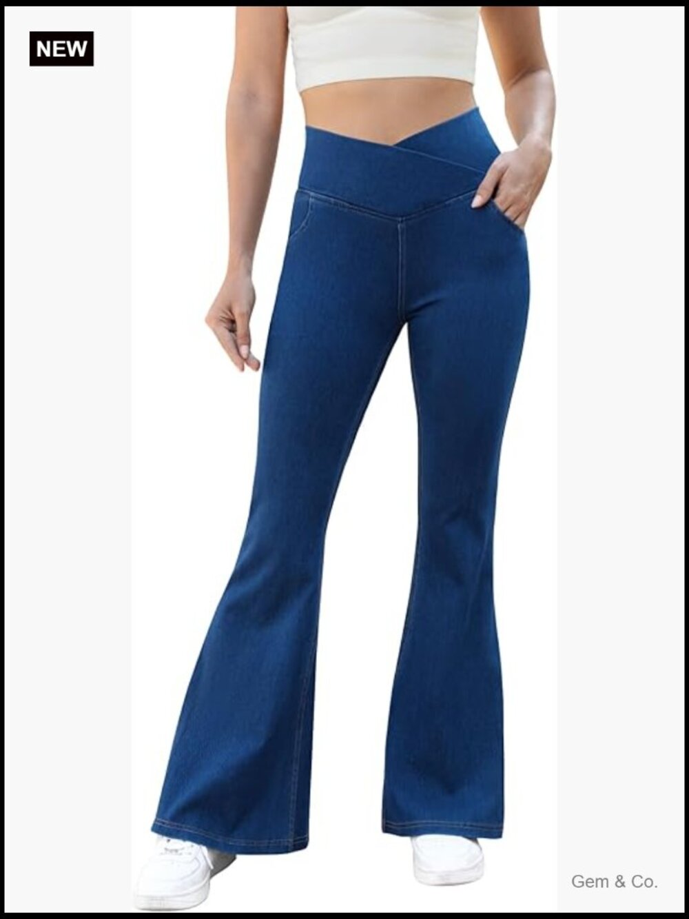Bell Bottom Crossover Stretchy Flare Leggings Jeans with Pockets Y2K